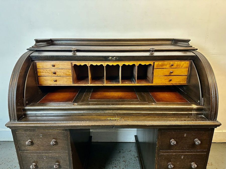 Antique A Rare & Beautiful 120 Year Old Antique Victorian Cylinder Top Oak Desk. C1900
