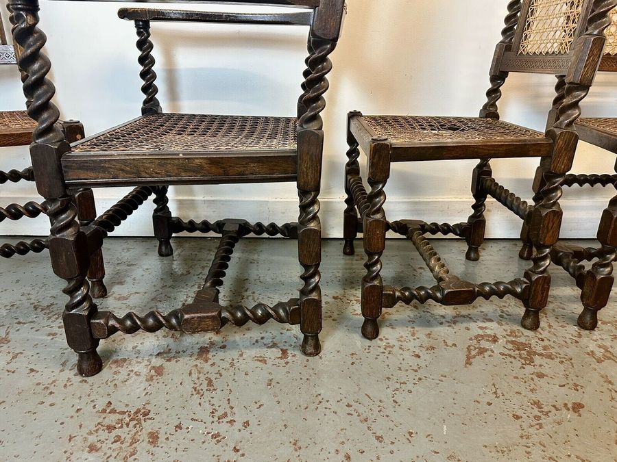 Antique A Rare & Beautiful 1920’s Year Old Antique Oak Barley Twist Bergere Cane Chairs