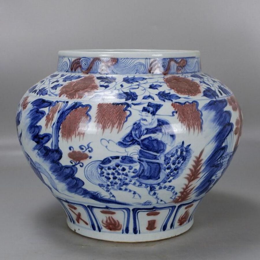 Antique Blue and white glaze red jar ANTIQUES.CO.UK