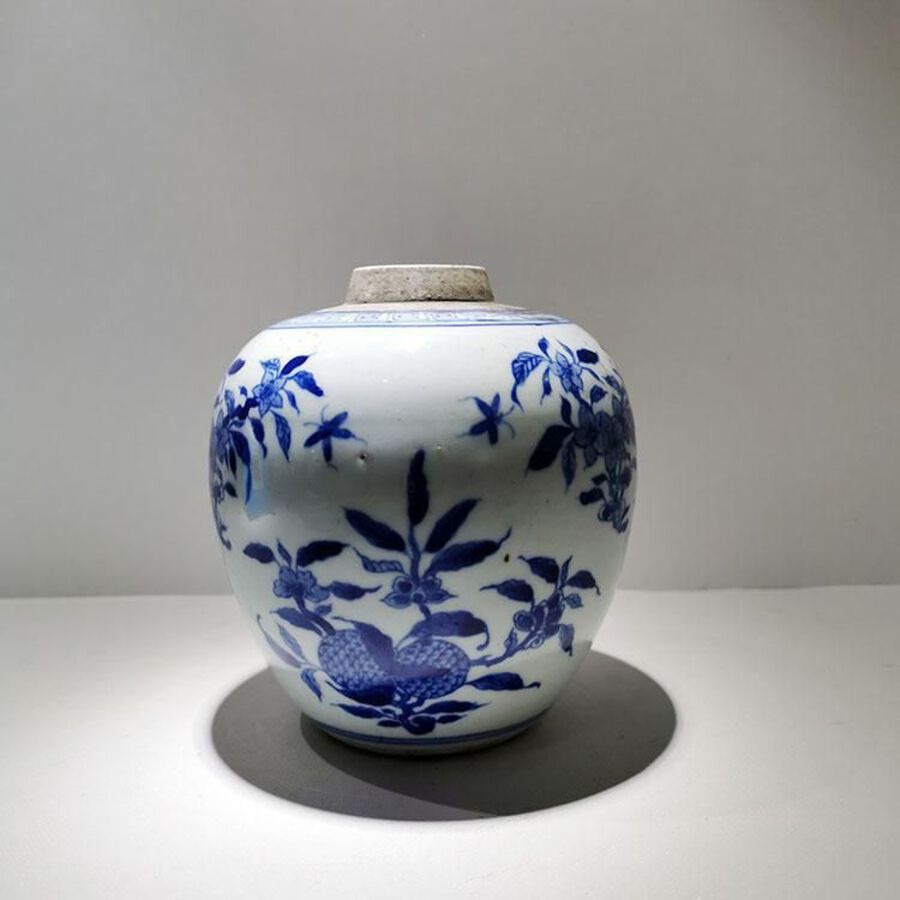 Blue and white floral jar