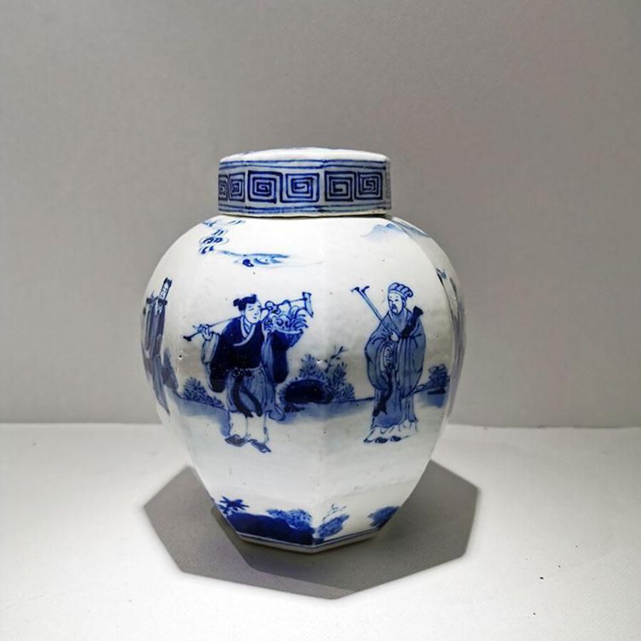 Qing dynasty blue and white eight immortals jar