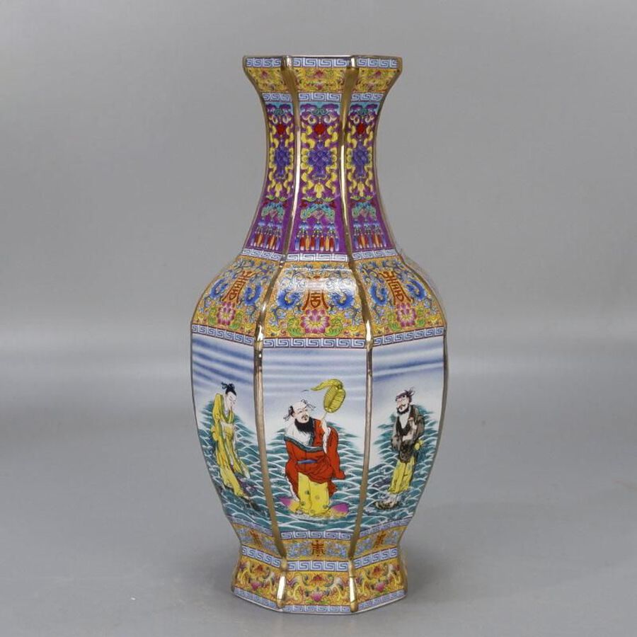 Enameled vase with eight immortals in gold