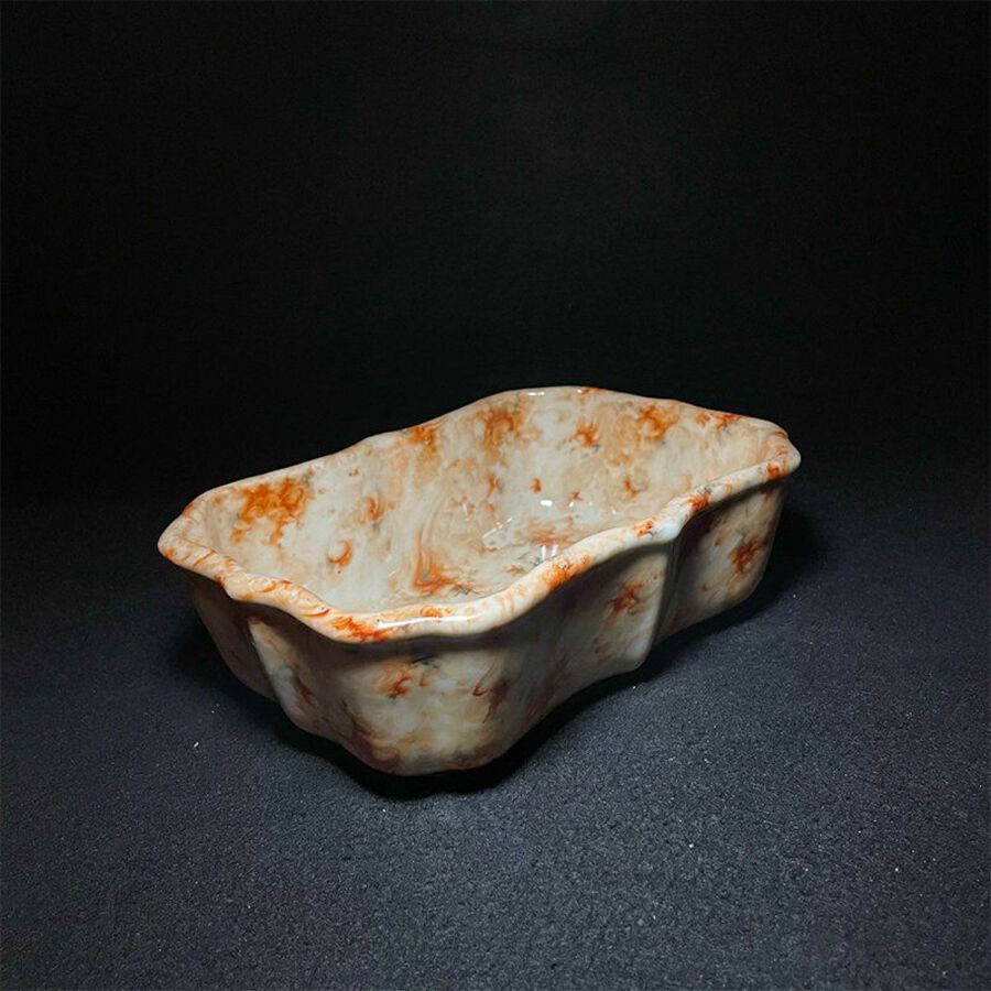 Qing imitation wood glaze and ink color inscription poem begonia basin