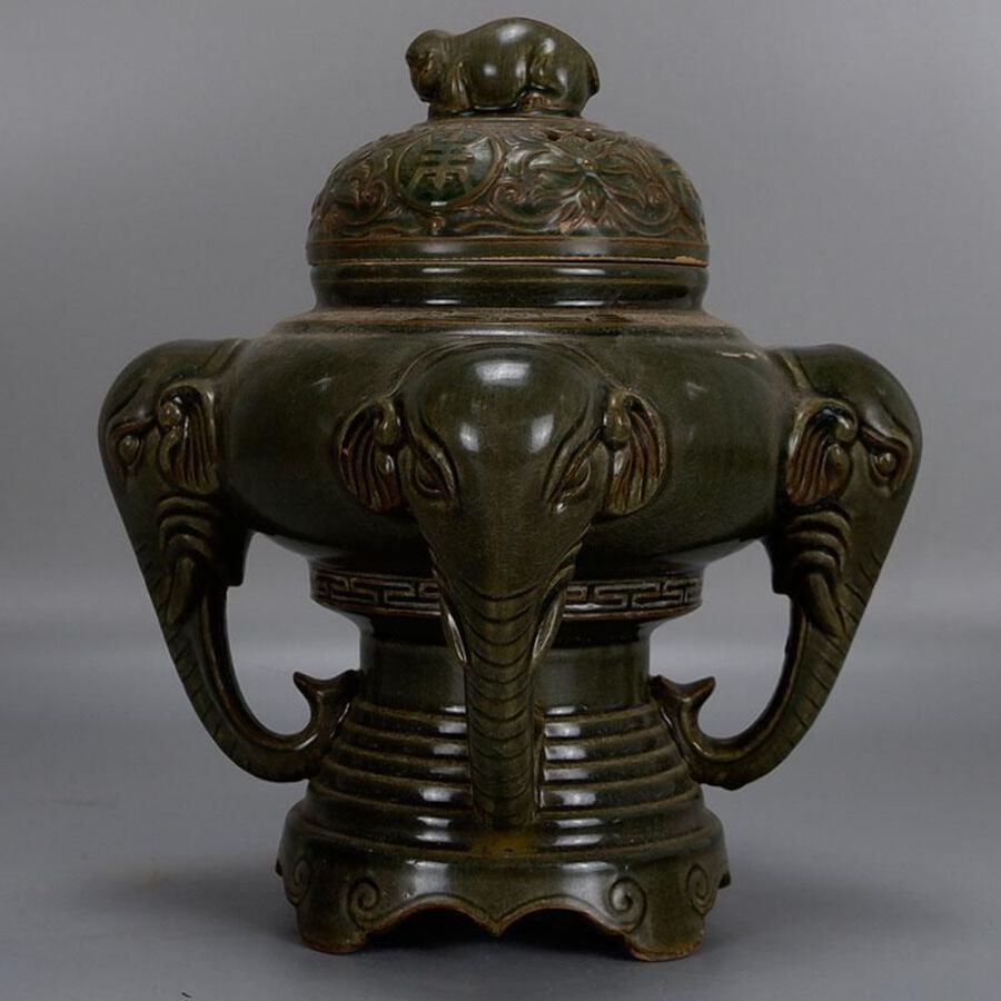 Antique Longquan kiln four-elephant longevity incense burner | ANTIQUES