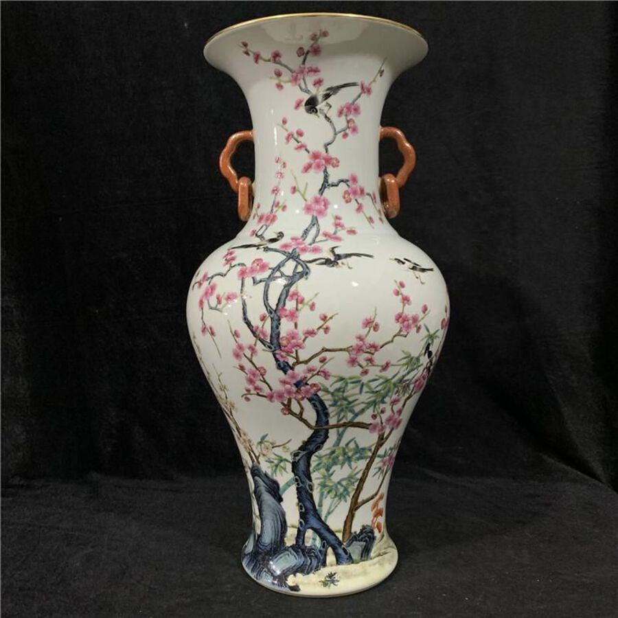 Famille rose vase with pine and bamboo motif