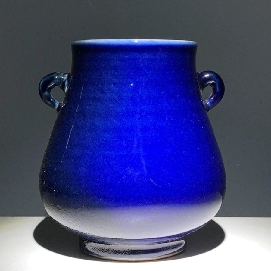 Blue-glazed amphora vase