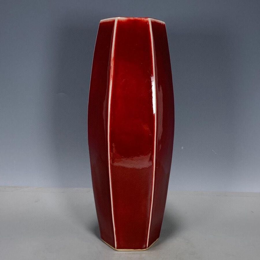 Long red hexagonal vase