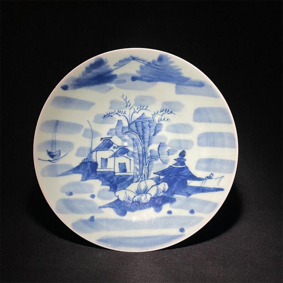 Qing Jiaqing blue and white landscape dish