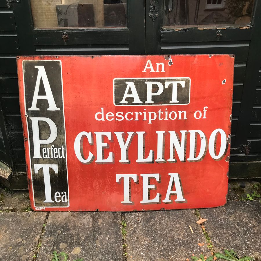 Antique Antique Ceylindo Tea Enamel Advertising Sign 
