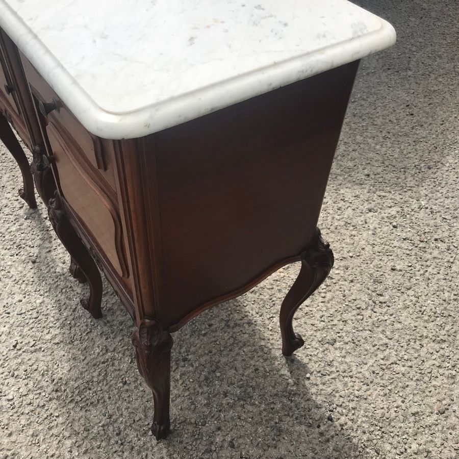 Antique Pair Of Antique French Marble Top Bedside Cupboards 