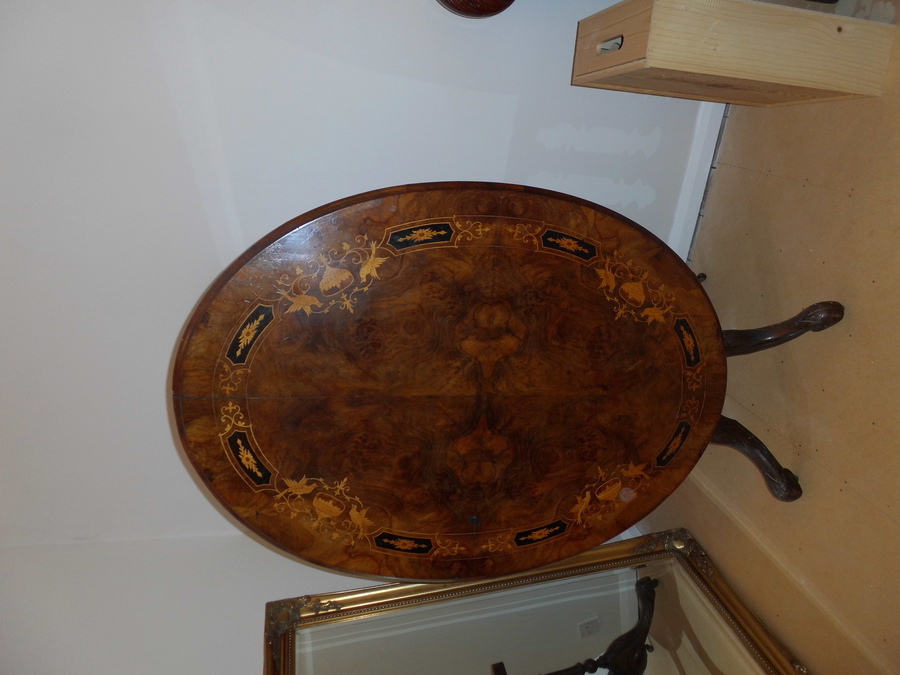 Antique Inlaid Burr Walnut Victorian Loo Table