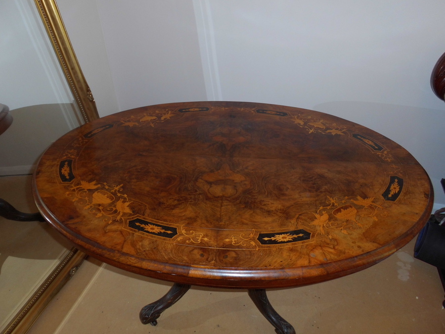 Inlaid Burr Walnut Victorian Loo Table