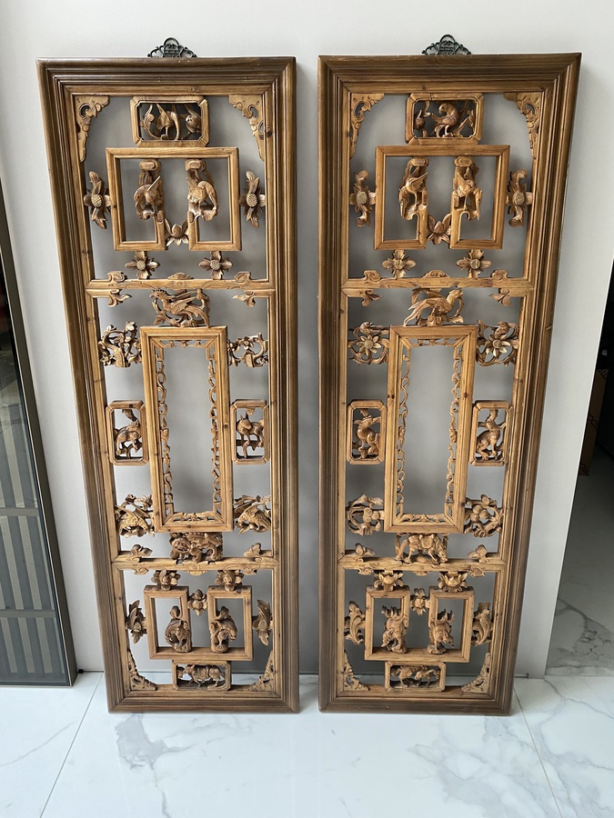 19th Century Carved Wooden Door Panels (a pair)