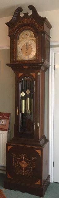 Astonishing Edwardian Mahogany and Inlaid Nine Tube Chiming Longcase Clock