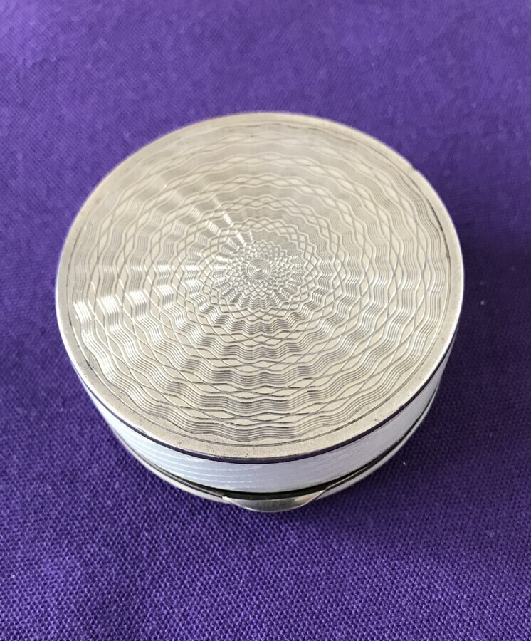 Antique Silver Enamel Hinged Lid Powder / Pill Box Circa 1930
