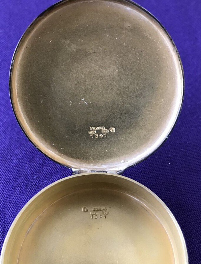 Antique Silver Enamel Hinged Lid Powder / Pill Box Circa 1930