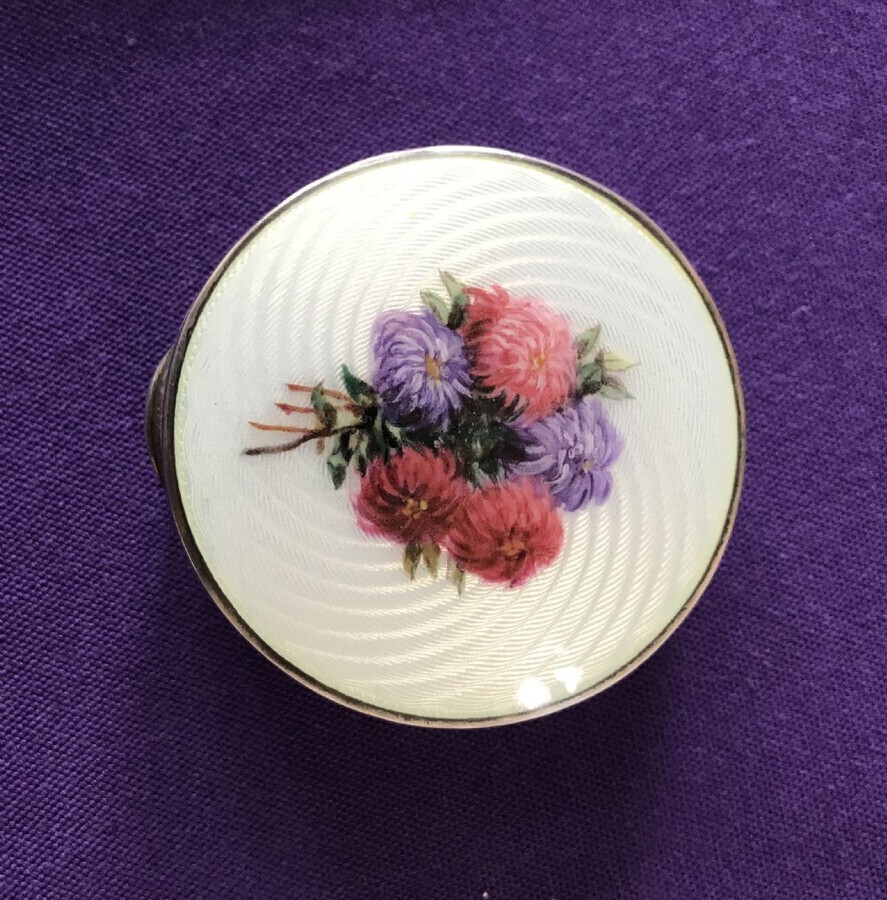 Antique Silver Enamel Hinged Lid Powder / Pill Box Circa 1930