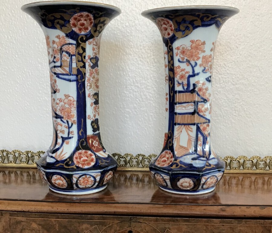 A Pair Of Trumpet Shaped Imari Vases Circa 1900