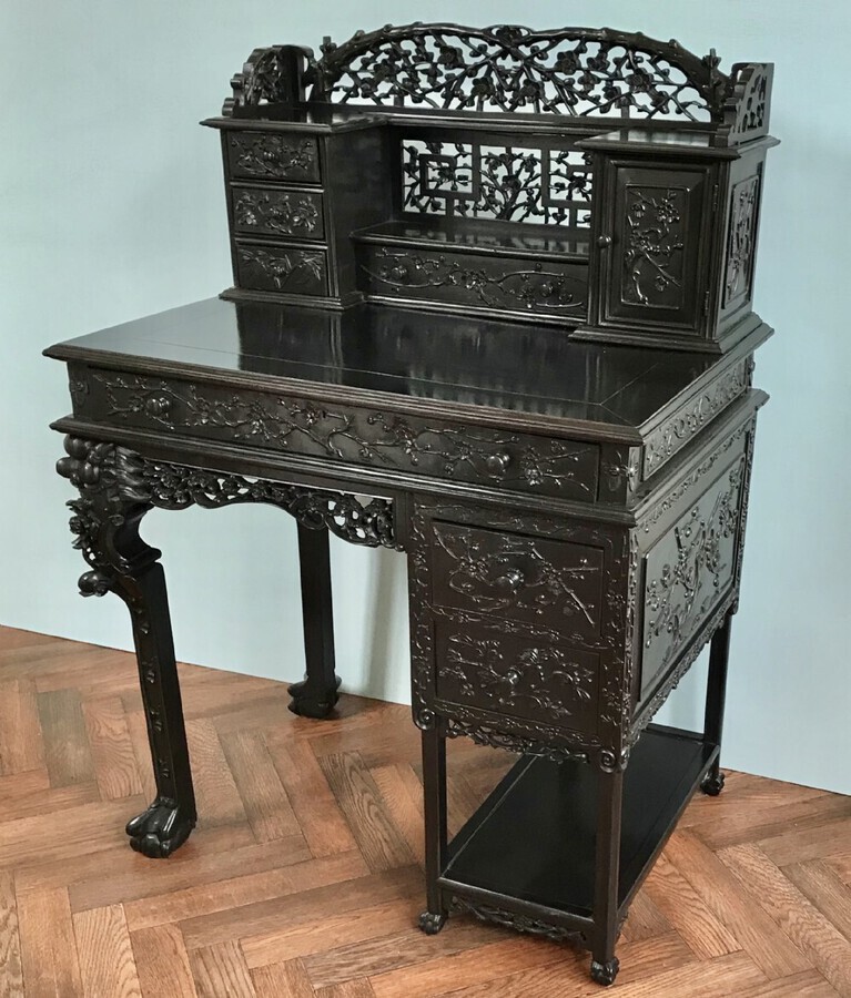 Antique Chinese Bonheur Du Jour Circa 1900 Writing Table, Desk