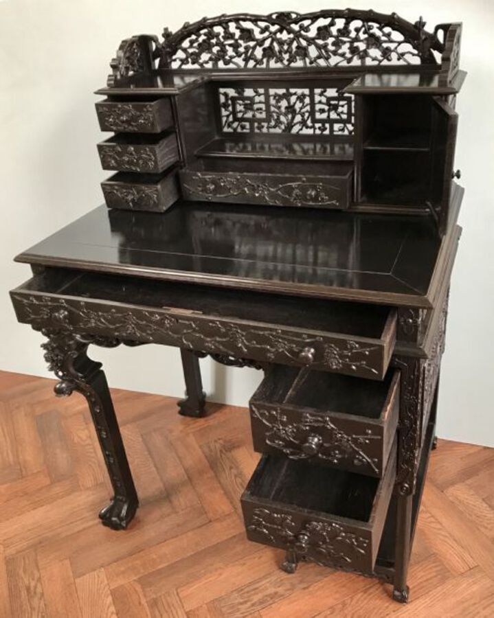Antique Chinese Bonheur Du Jour Circa 1900 Writing Table, Desk