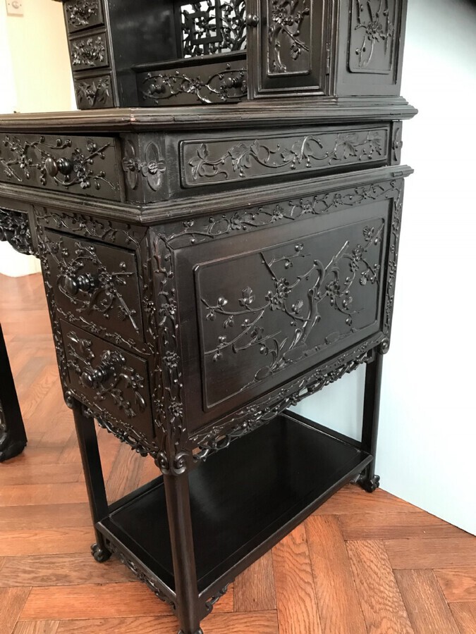 Antique Chinese Bonheur Du Jour Circa 1900 Writing Table, Desk