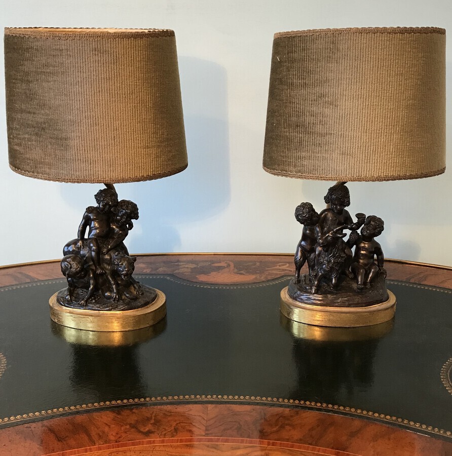 19th Century Pair Baccanalian Bronze Groups, Pair Of Lamps. Circa  1900