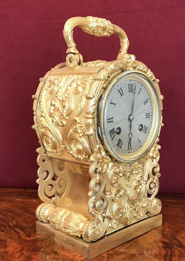 Antique Good And Large Gilt Carriage Clock Circa 1890