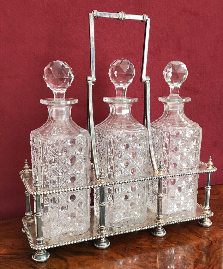Three Bottle Decanter Frame, Tantalus, Circa 1900