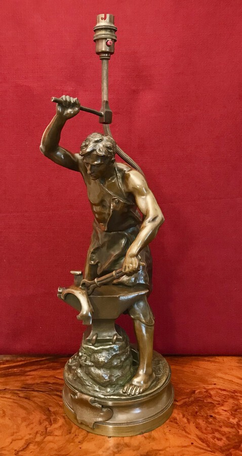Antique Adrien Gaudez Bronze, Lamp, Circa 1880