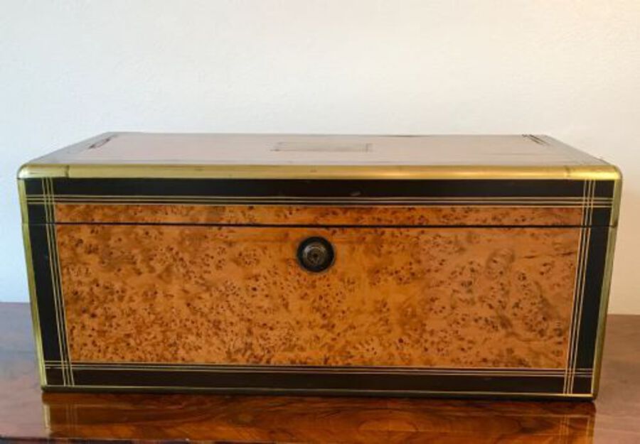 Antique Campaign Birdseye Maple Stationary Box Circa 1880