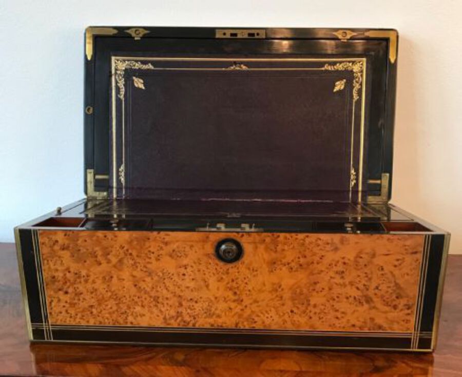 Antique Campaign Birdseye Maple Stationary Box Circa 1880
