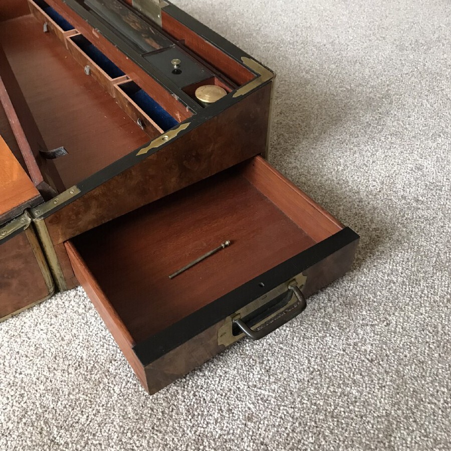 Antique Campaign Birdseye Maple Stationary Box Circa 1880