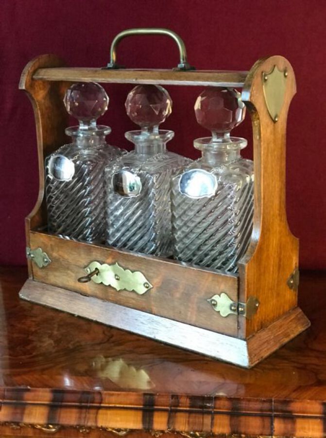 Antique Oak Tantalus  Circa 1930