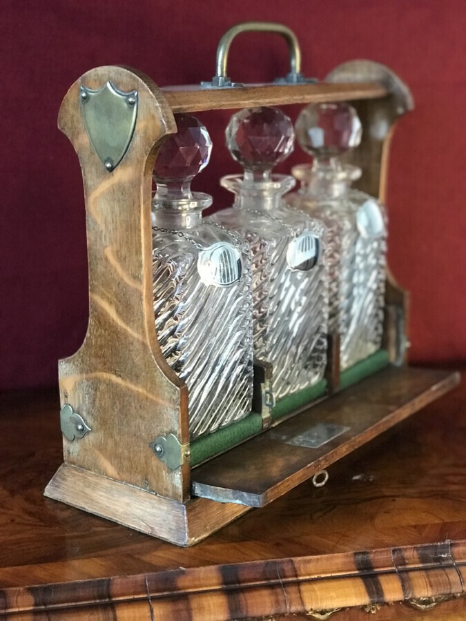 Antique Oak Tantalus  Circa 1930