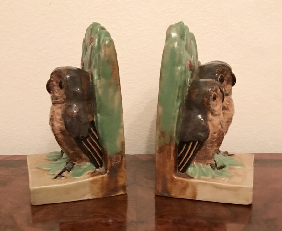 Antique Doulton Lambeth Owl Bookends