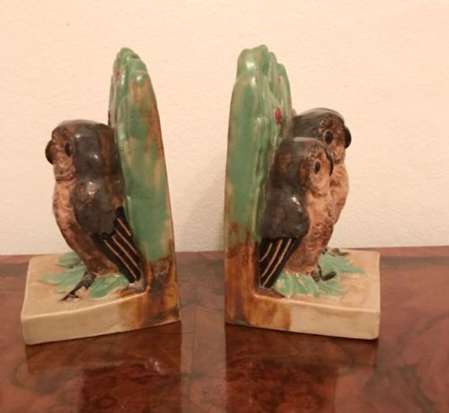 Antique Doulton Lambeth Owl Bookends