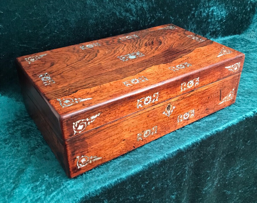 Victorian Rosewood Box Inlaid With Mother Of Pearl Circa 1875