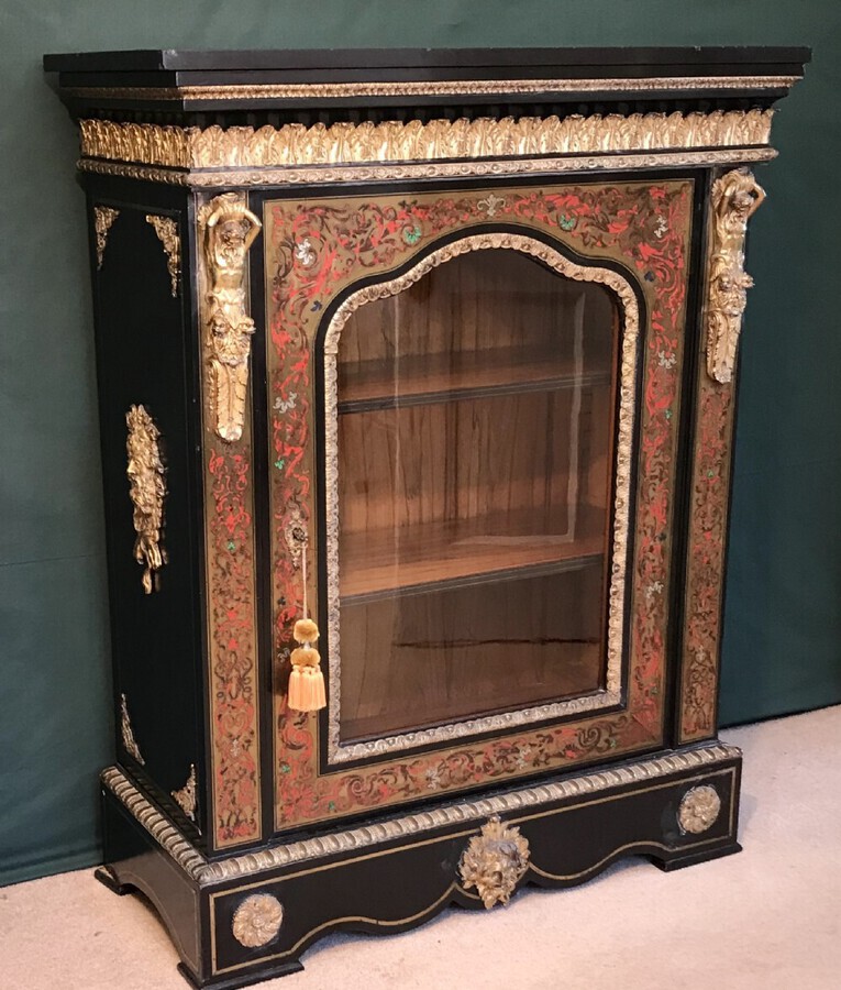 Antique Exceptional Quality Napoleon 3rd Boulle Cabinet. Vitrine, Pier Cabinet  Circa 1860