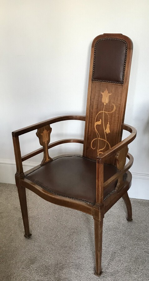 Antique Art Nouveau Marquetry Inland Elbow Chair