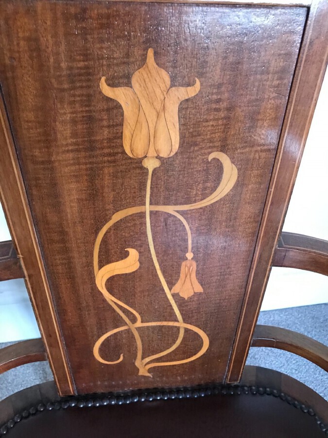 Antique Art Nouveau Marquetry Inland Elbow Chair