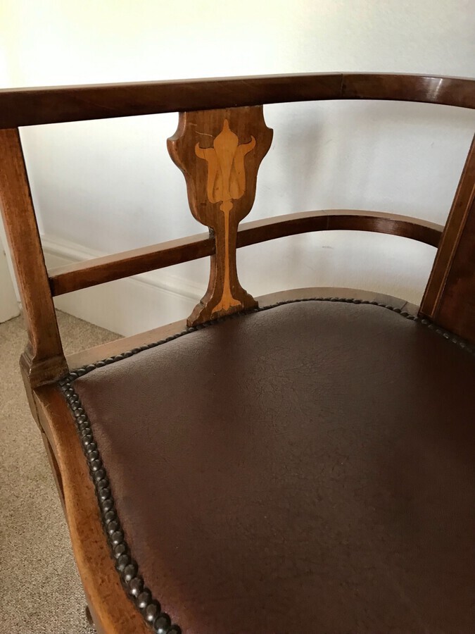 Antique Art Nouveau Marquetry Inland Elbow Chair