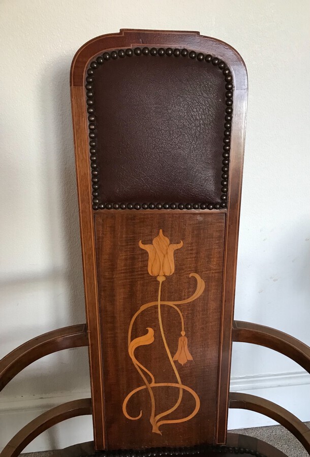 Antique Art Nouveau Marquetry Inland Elbow Chair