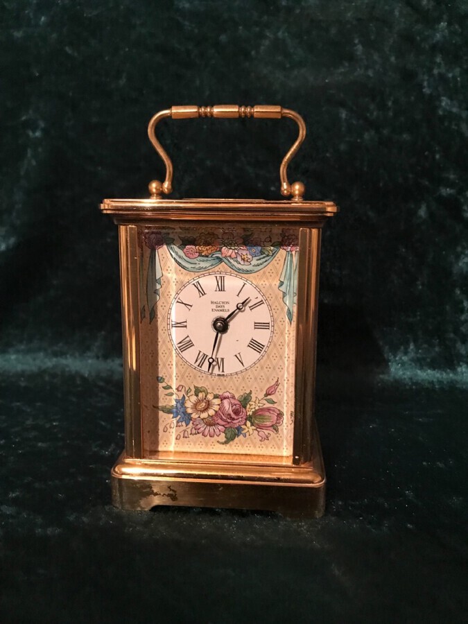 Antique Petite 8day Carriage Clock With Enamel Decoration