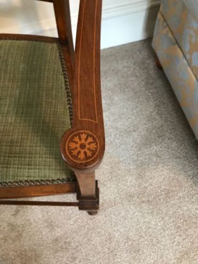 Antique Art Nouveau Marquetry Decorated Elbow Chair, Arts And Crafts. Carver Chair