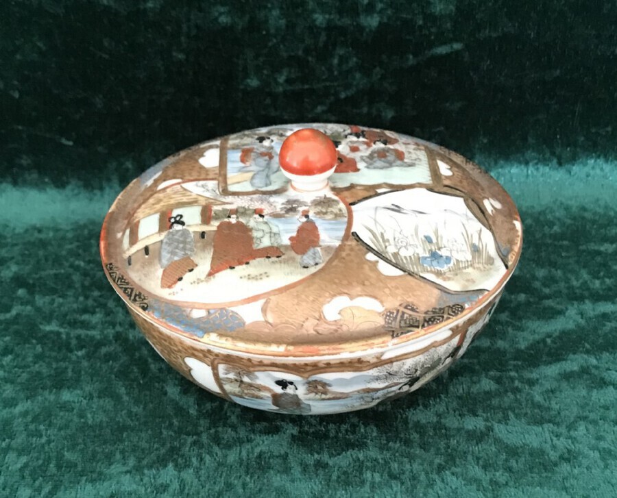 Antique Japanese Satsuma Box And Covercirca 1900