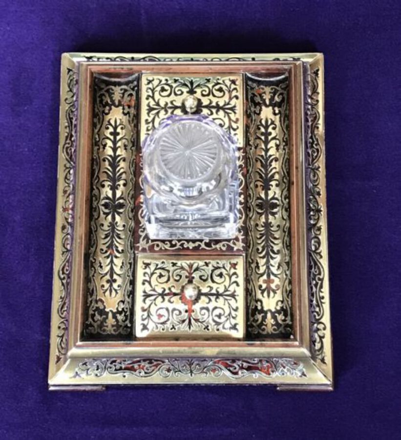 Antique Boulle Desk Stand Circa 1875 Inkwell.