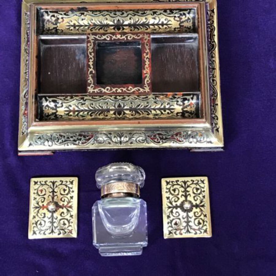Antique Boulle Desk Stand Circa 1875 Inkwell.