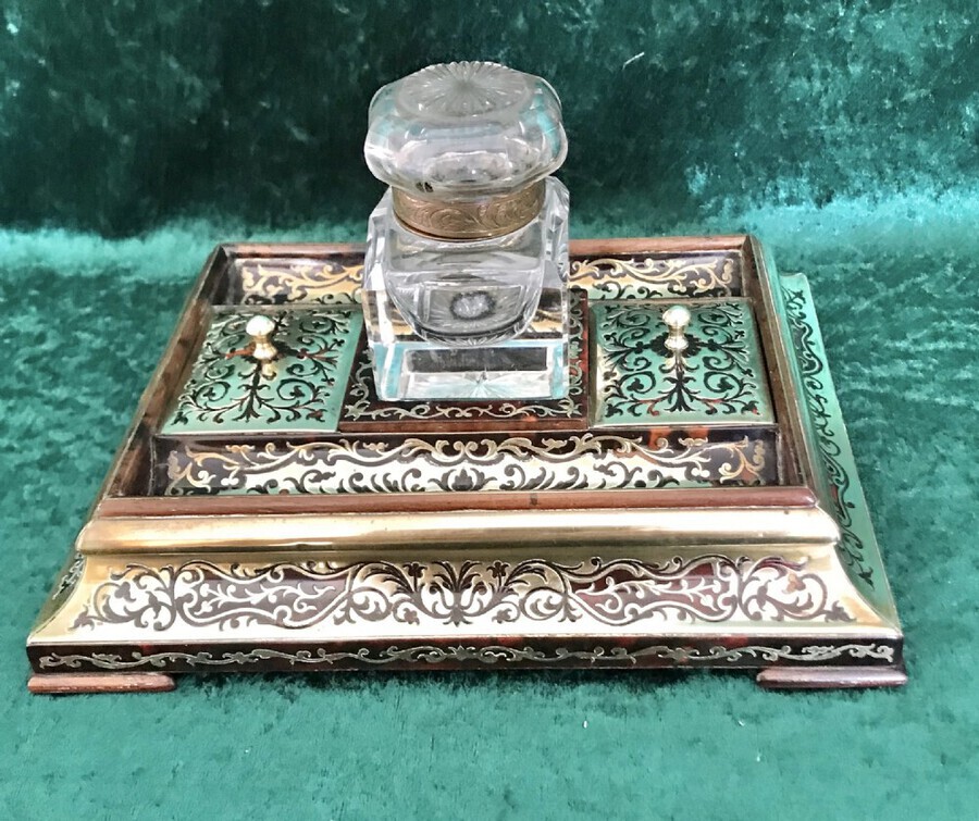Antique Boulle Desk Stand Circa 1875 Inkwell.