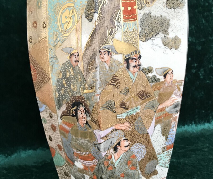 Antique Japanese Vase Depicting Figures And Warriors In Various Pursuits Circa 1900
