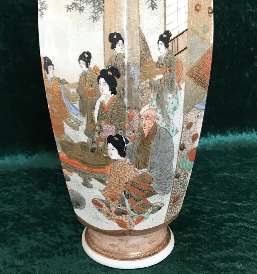 Antique Japanese Vase Depicting Figures And Warriors In Various Pursuits Circa 1900